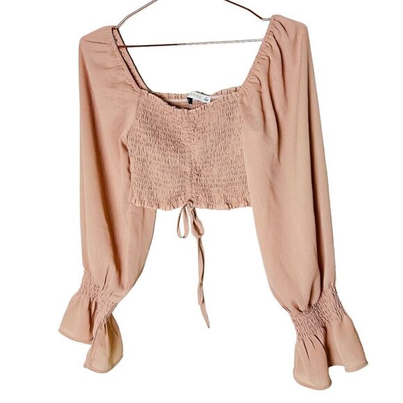 NWOT ANGL O Vianca Nude Blush Ruched Cropped Top Small - Picture 1 of 5
